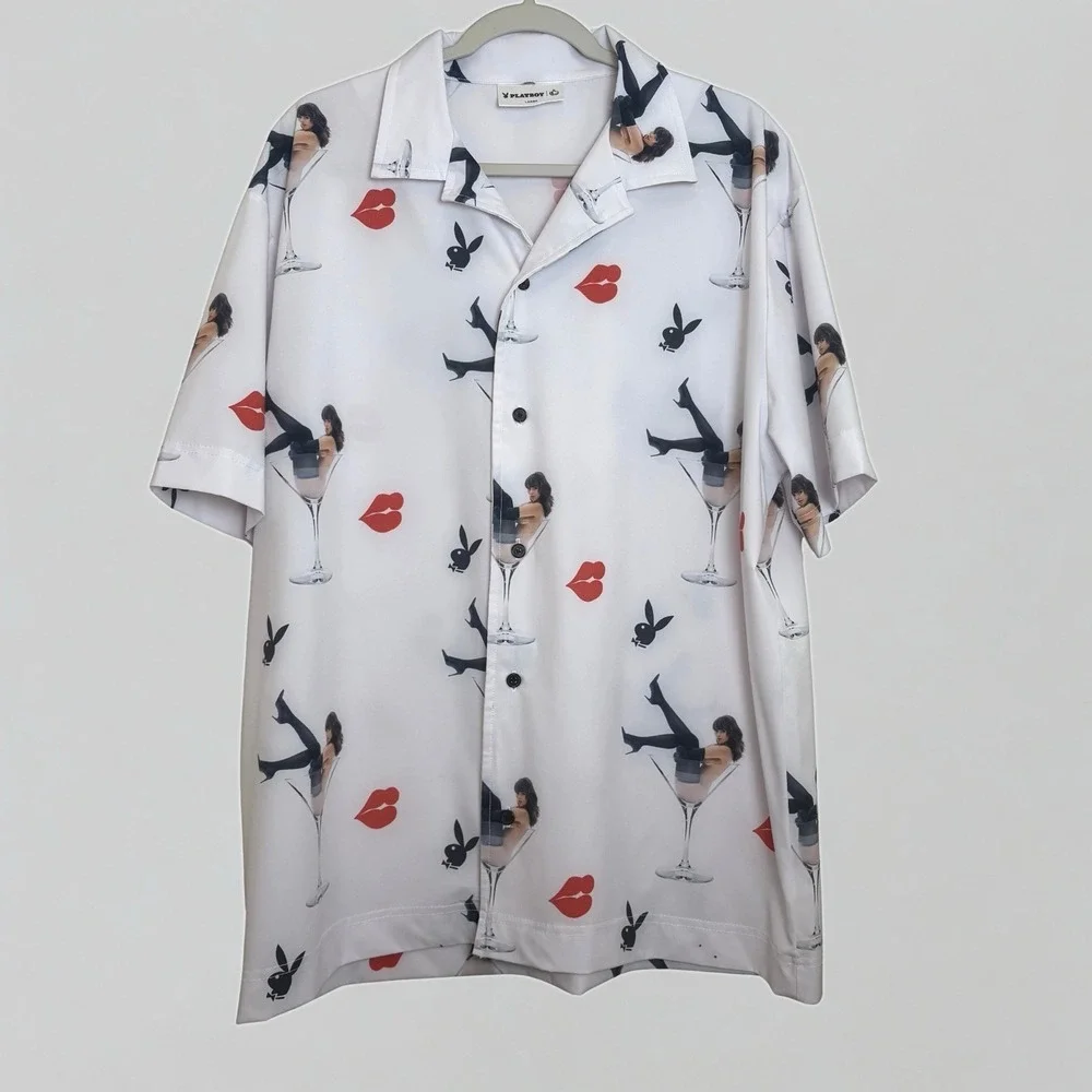 Playboy by Culture Kings Party Cocktail Shirt Size Large Relaxed Fit Camp Collar - Picture 4 of 12